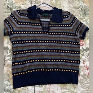 Petite Studio Navy Sweater with Gold and White Accents